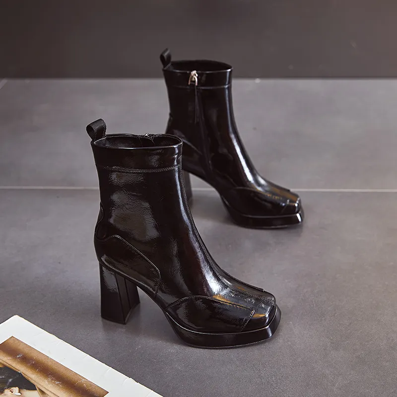 POOQ Ankle Boots Women's Black/Beige-7