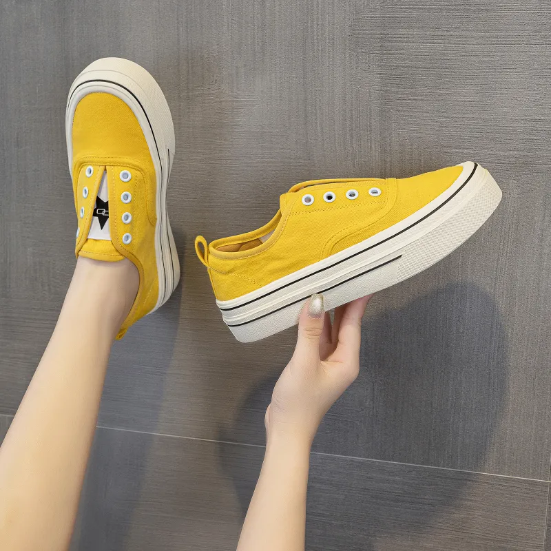 POOQ Abrasion Resistant Height Increasing Low Top Canvas Shoes Women's-4