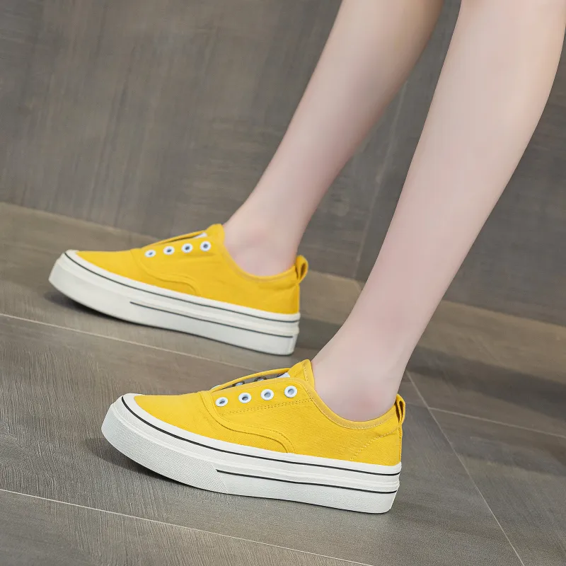 POOQ Abrasion Resistant Height Increasing Low Top Canvas Shoes Women's-2