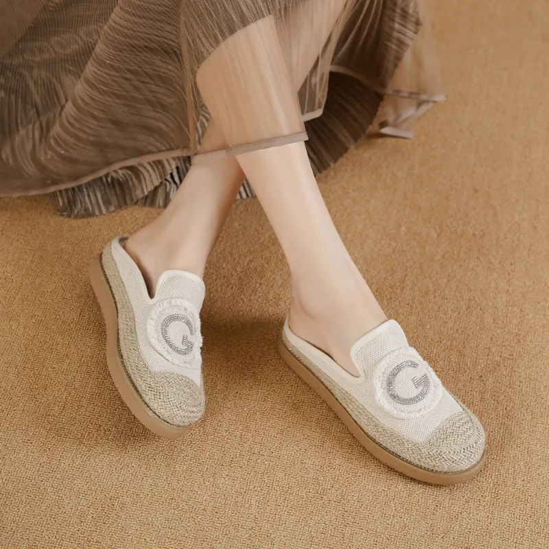GOLDLION Rubber Sole Abrasion Resistant Slip Resistant Closed Toe Slippers Women's Beige-3