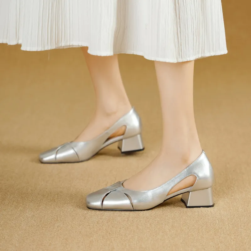 GOLDLION Chunky Heel High Heels 4cm Women's-8