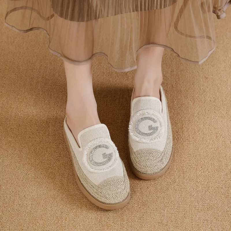 GOLDLION Rubber Sole Abrasion Resistant Slip Resistant Closed Toe Slippers Women's Beige-5
