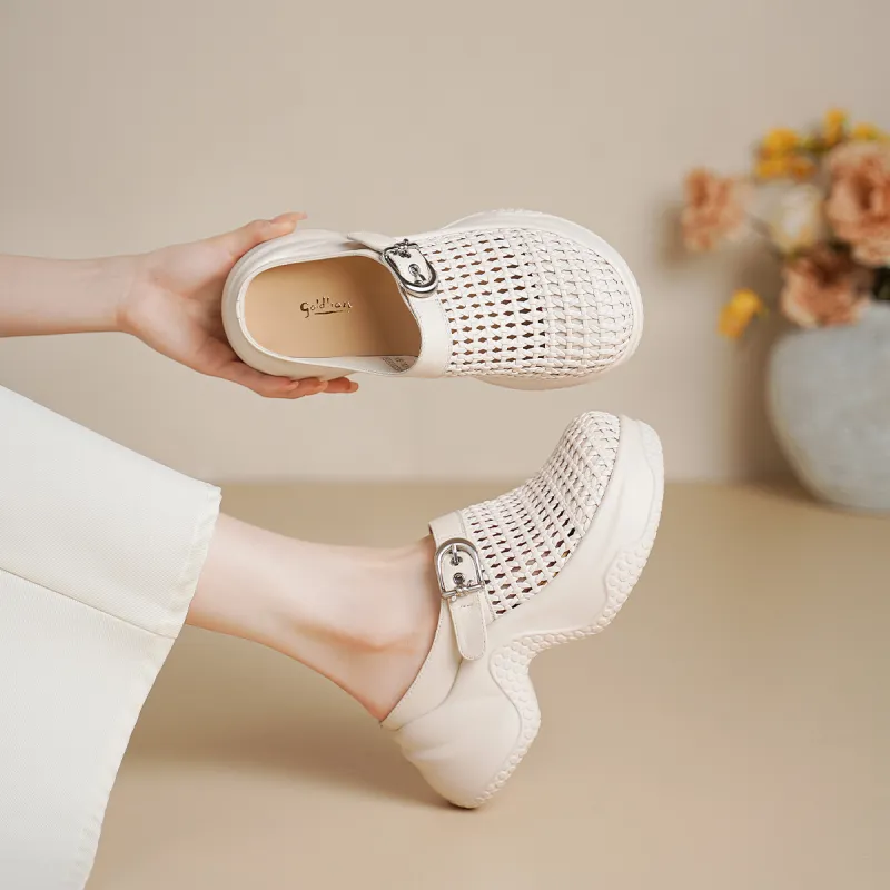 GOLDLION Abrasion Resistant Slip Resistant Closed Toe Slippers Women's Beige-4