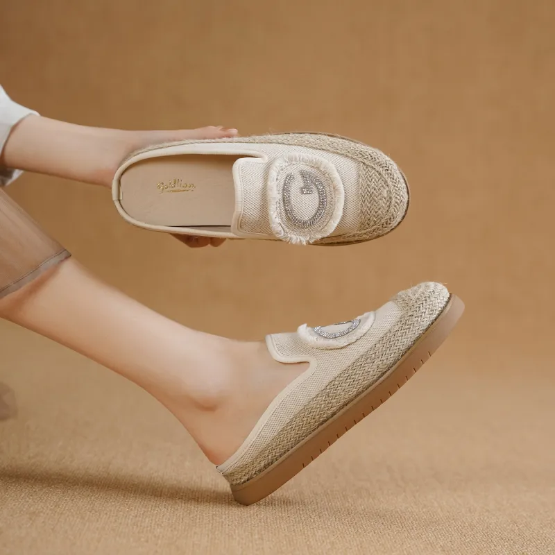GOLDLION Rubber Sole Abrasion Resistant Slip Resistant Closed Toe Slippers Women's Beige-4