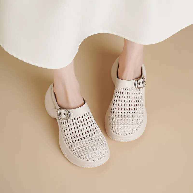 GOLDLION Abrasion Resistant Slip Resistant Closed Toe Slippers Women's Beige-5