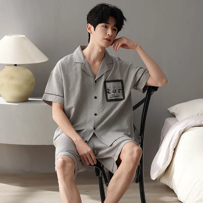 Qiao Ni Tong Pajama Set Men's Light Gray-3