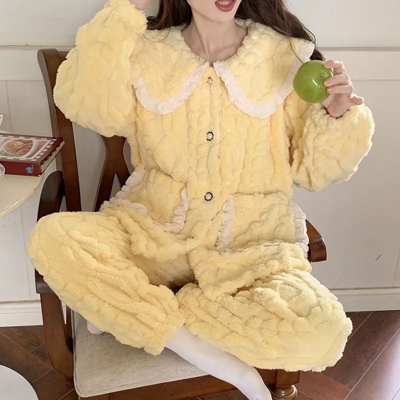 Qiao Ni Tong Pajama Set Women's Custard-5