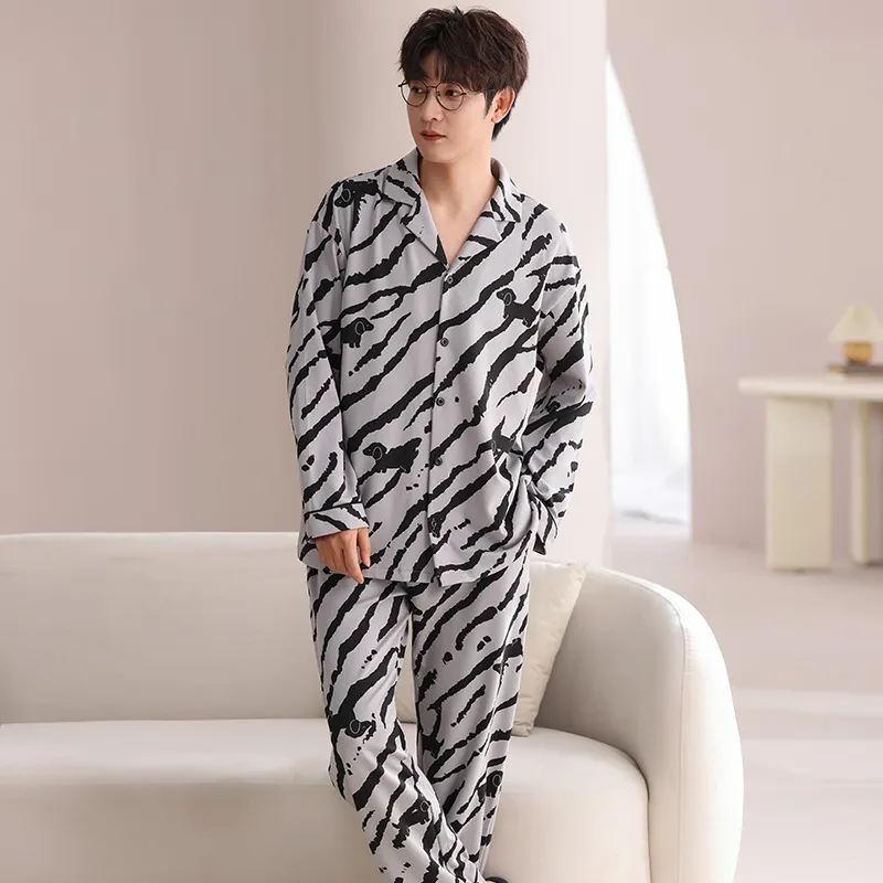 Qiao Ni Tong Pajama Set Men's Gray-6