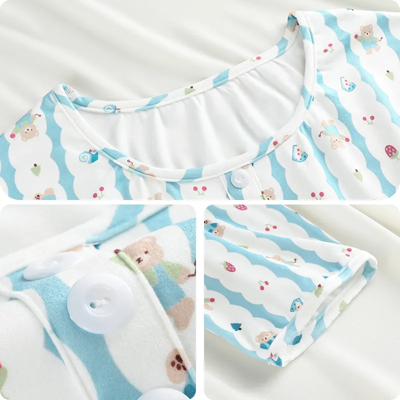 Qiao Ni Tong Pajama Set Women's Light Blue-4