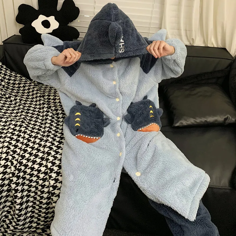 Qiao Ni Tong Pajama Set Men's Gray Blue-1