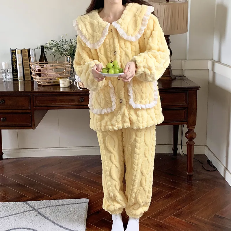 Qiao Ni Tong Pajama Set Women's Custard-3