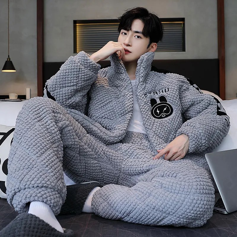 Qiao Ni Tong Pajama Set Men's Light Gray-3