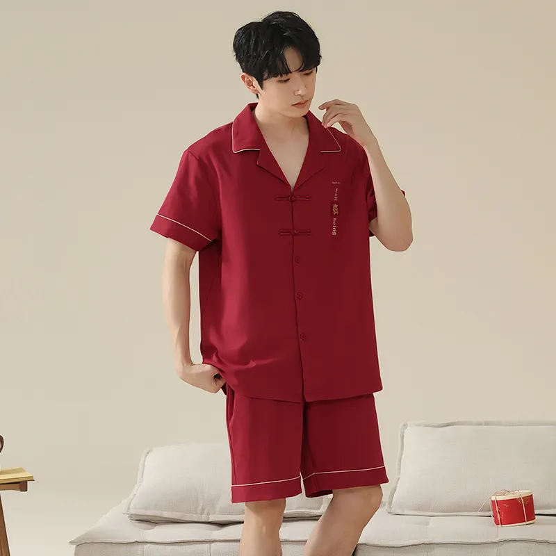 Qiao Ni Tong Pajama Set Men's Red-5