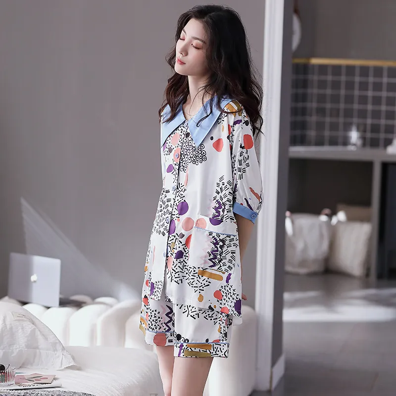 Qiao Ni Tong Pajama Set Women's Multicolor-2