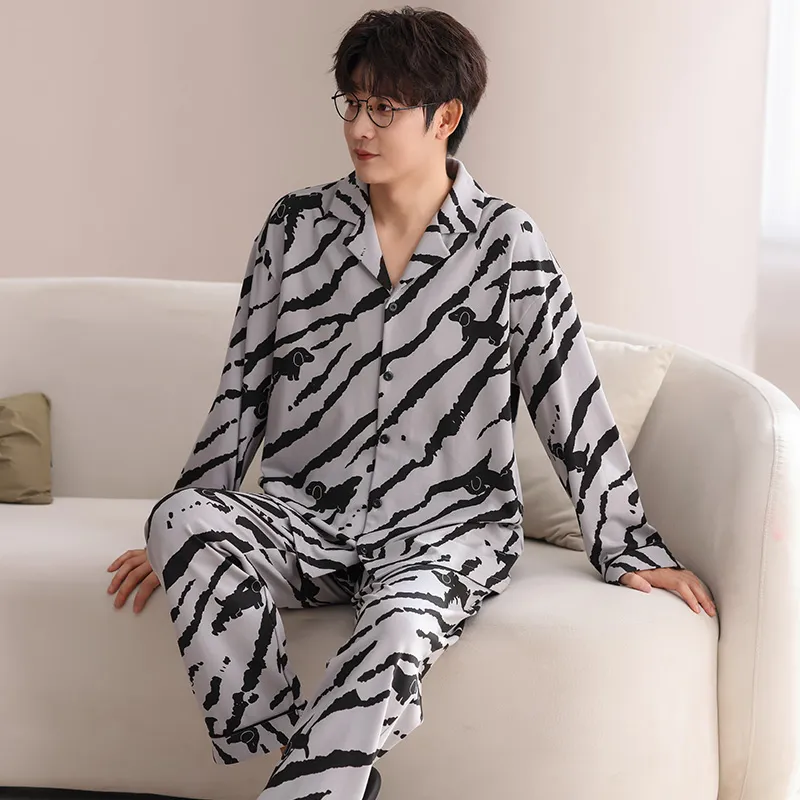 Qiao Ni Tong Pajama Set Men's Gray-5