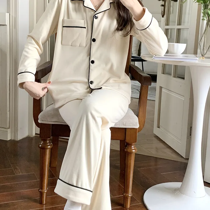 Qiao Ni Tong Pajama Set Unisex Cream White-14