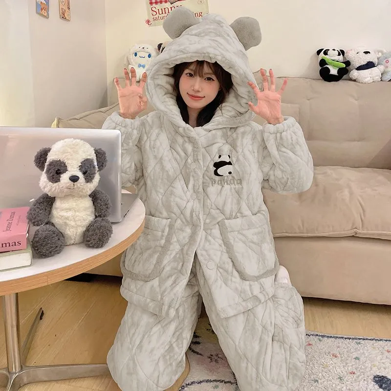 Qiao Ni Tong Pajama Set Women's Luminous Gray-5