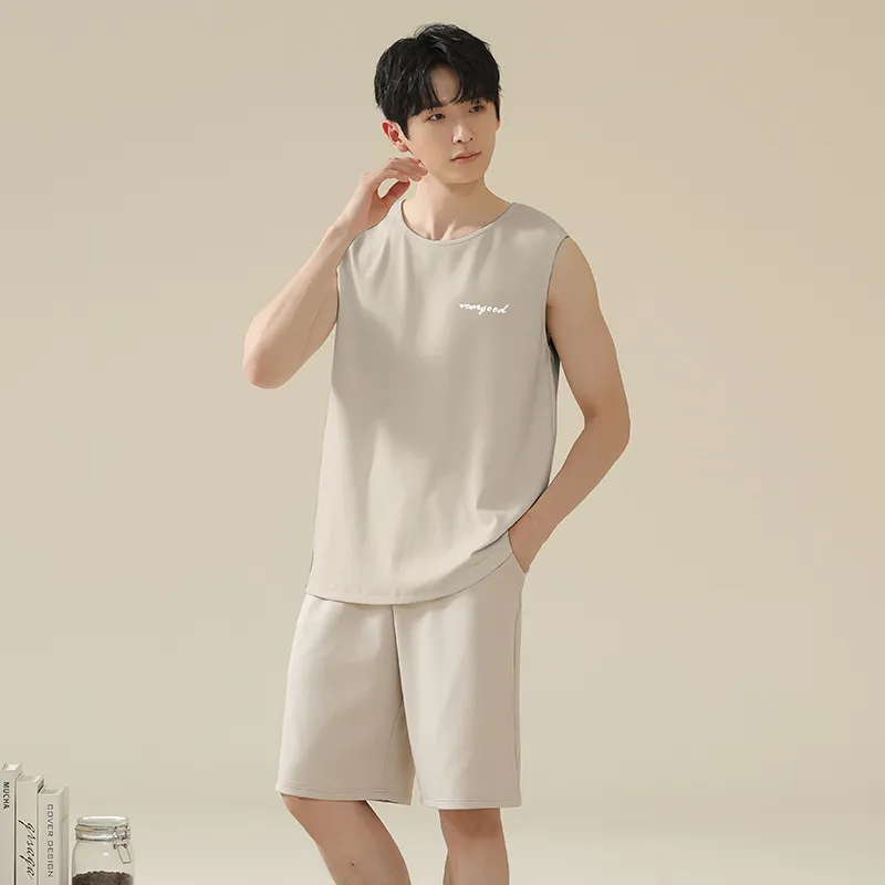 Qiao Ni Tong Pajama Set Men's Beige-5