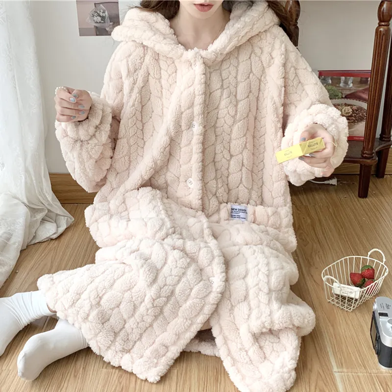 Qiao Ni Tong Pajama Robe Women's Apricot-1