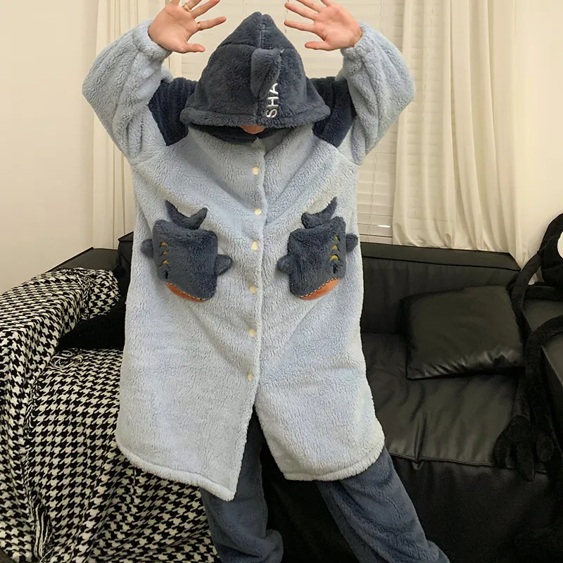 Qiao Ni Tong Pajama Set Men's Gray Blue-3