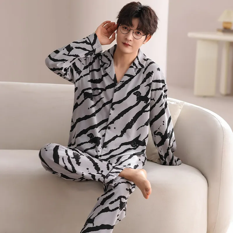 Qiao Ni Tong Pajama Set Men's Gray-3