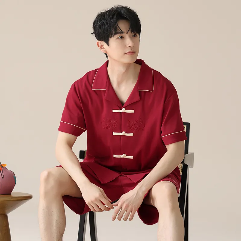 Qiao Ni Tong Pajama Set Men's Red-3