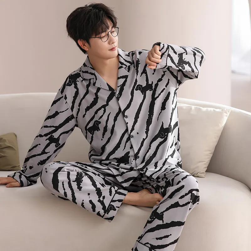 Qiao Ni Tong Pajama Set Men's Gray-2