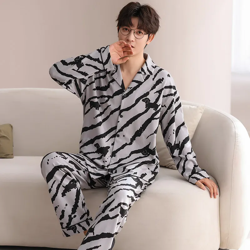 Qiao Ni Tong Pajama Set Men's Gray-4