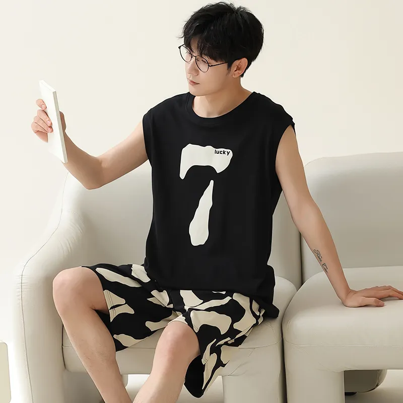 Vine Color Pajama Set Men's Black-2