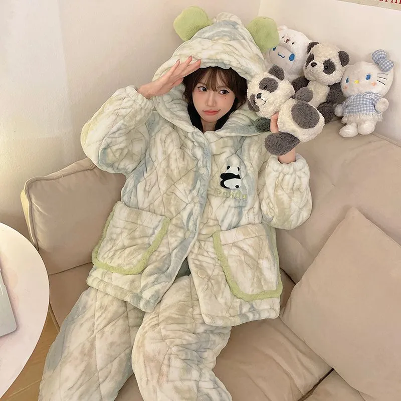 Qiao Ni Tong Pajama Set Women's Luminous Green-1