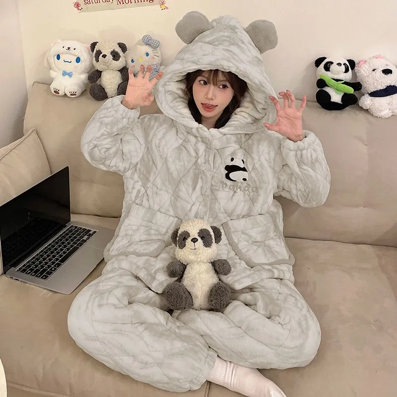 Qiao Ni Tong Pajama Set Women's Luminous Gray-2