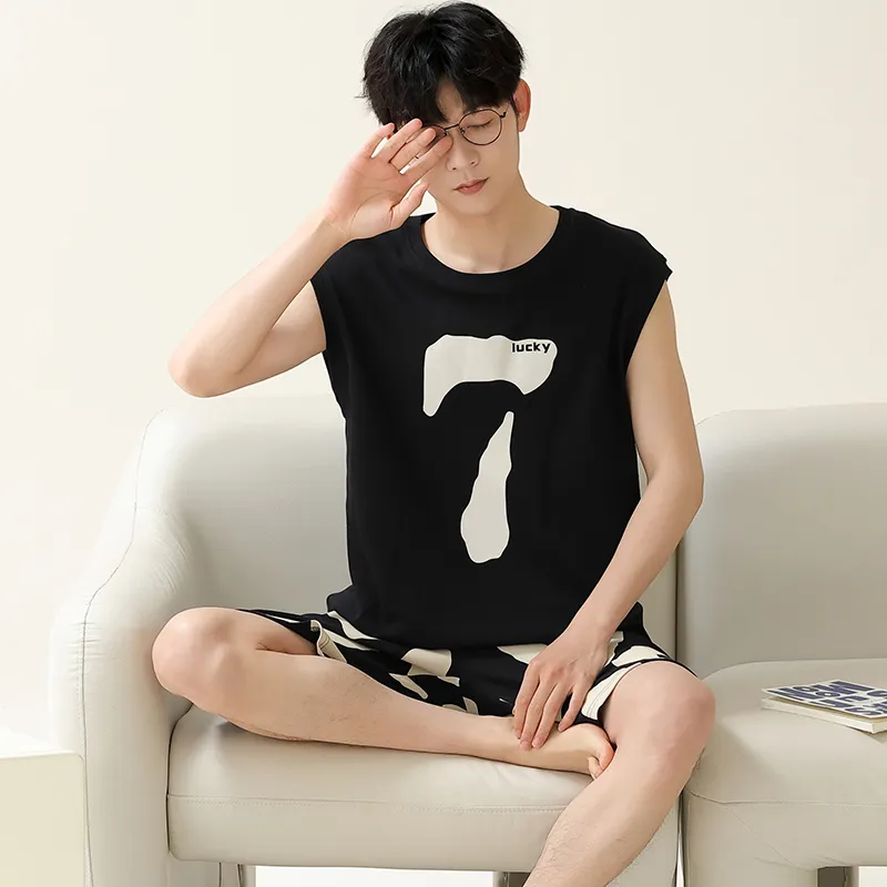Vine Color Pajama Set Men's Black-3