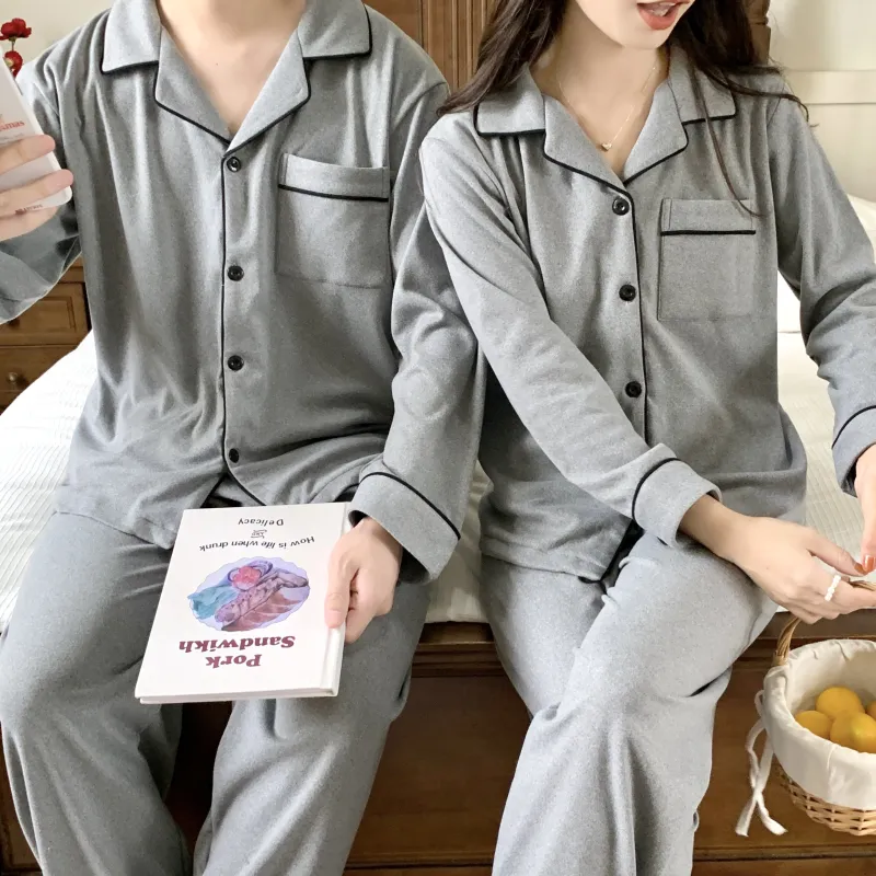Qiao Ni Tong Pajama Set Unisex Elegant Gray-3
