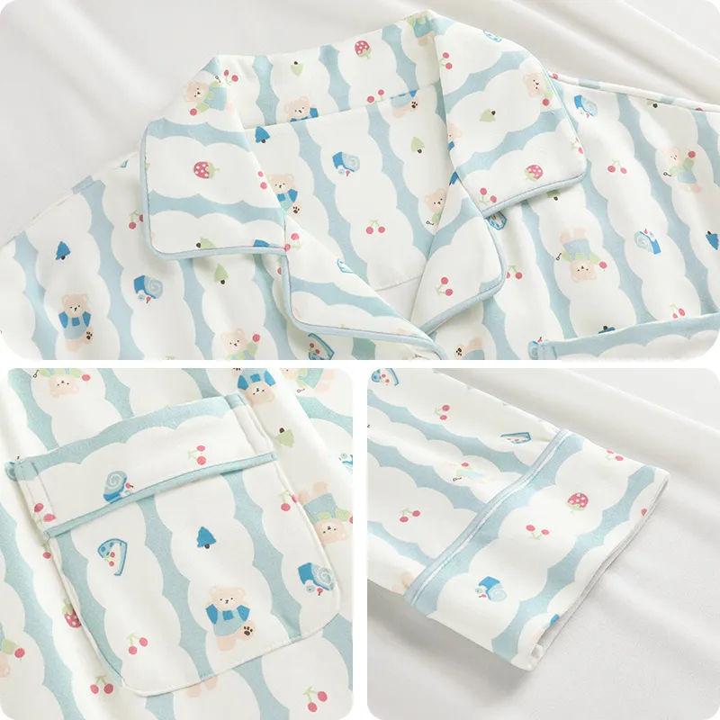 Qiao Ni Tong Pajama Set Women's Light Blue-4