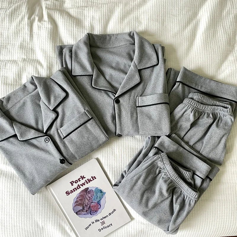 Qiao Ni Tong Pajama Set Unisex Elegant Gray-8