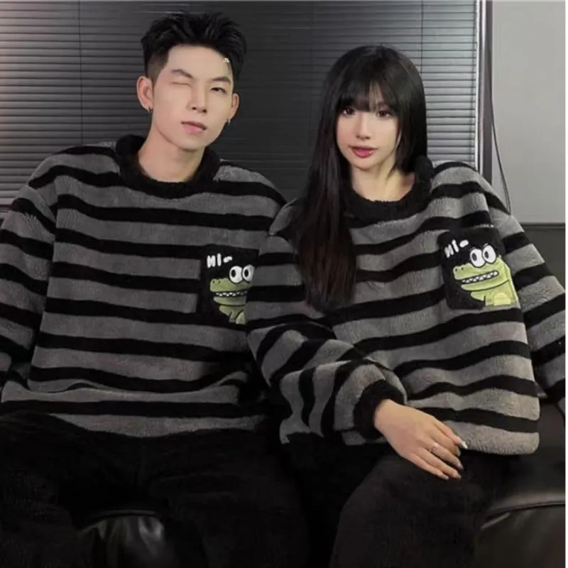Qiao Ni Tong Pajama Set Men's Black Gray Color-4