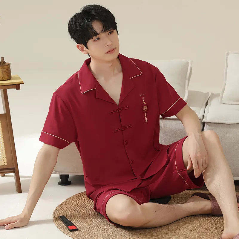 Qiao Ni Tong Pajama Set Men's Red-3