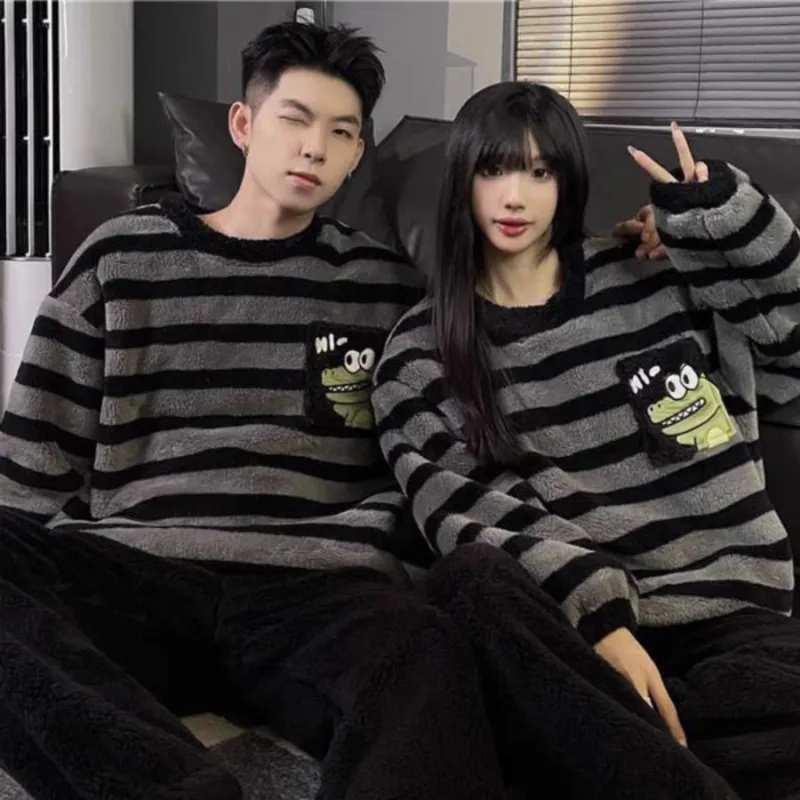 Qiao Ni Tong Pajama Set Men's Black Gray Color-5