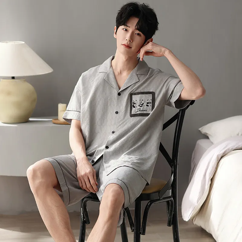 Qiao Ni Tong Pajama Set Men's Light Gray-4