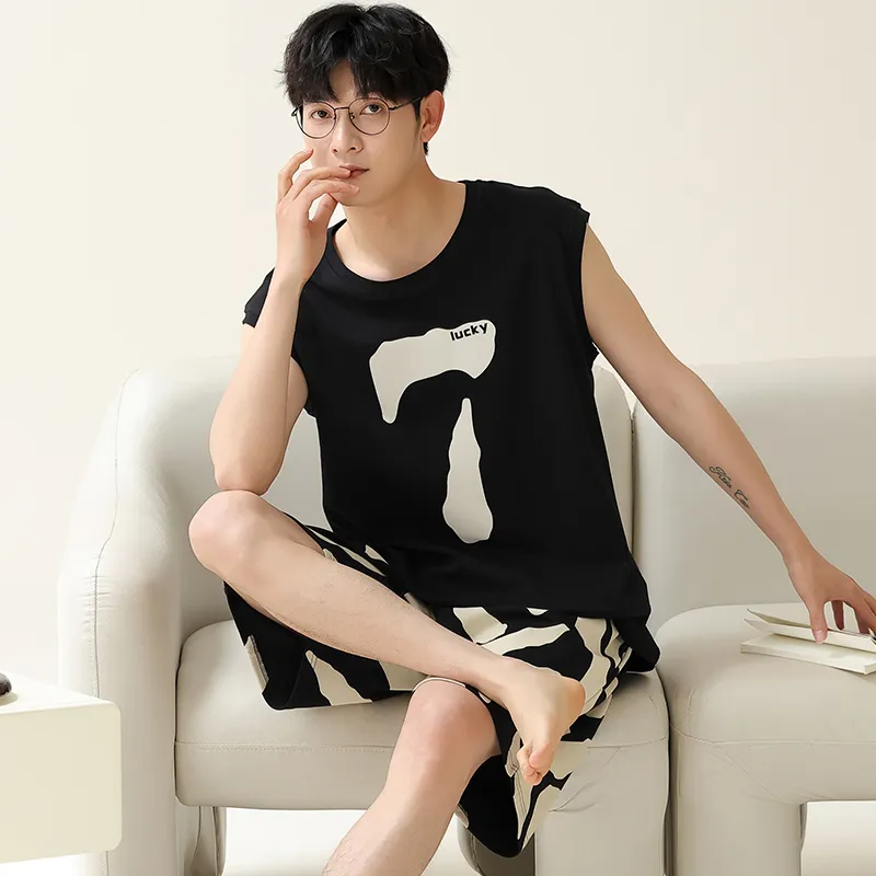 Vine Color Pajama Set Men's Black-1