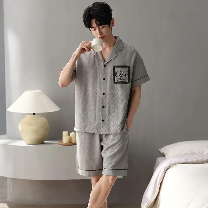 Qiao Ni Tong Pajama Set Men's Light Gray-6