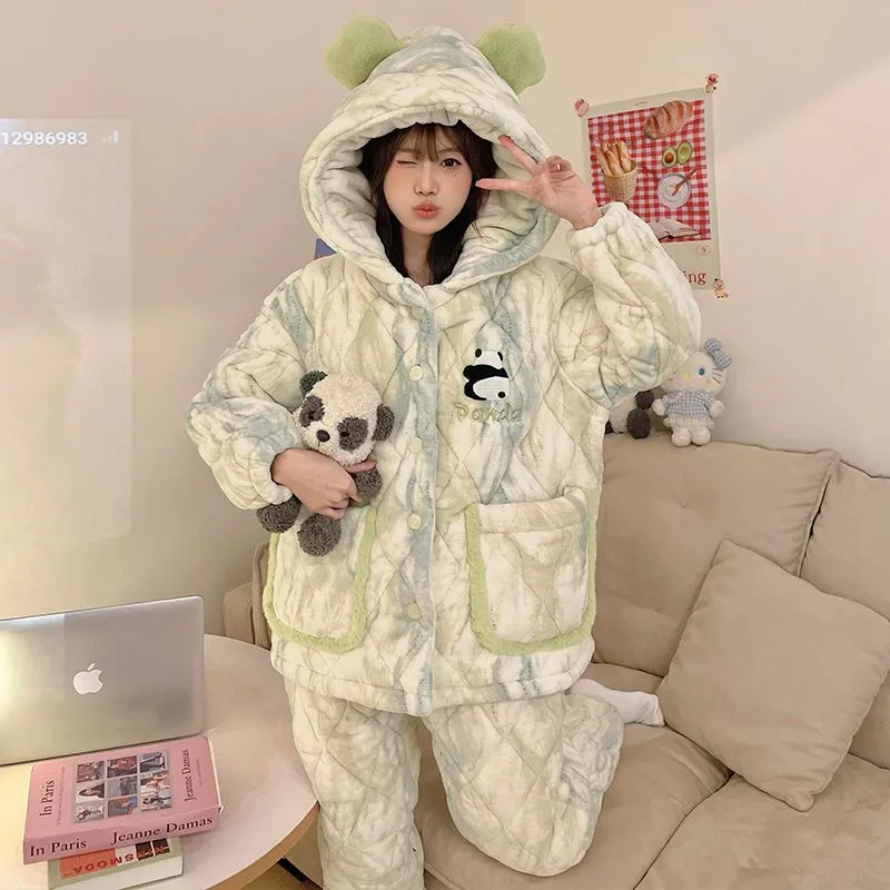 Qiao Ni Tong Pajama Set Women's Luminous Green-5
