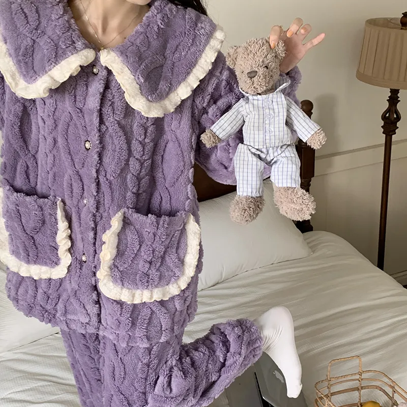 Qiao Ni Tong Pajama Set Women's Purple Blue-4