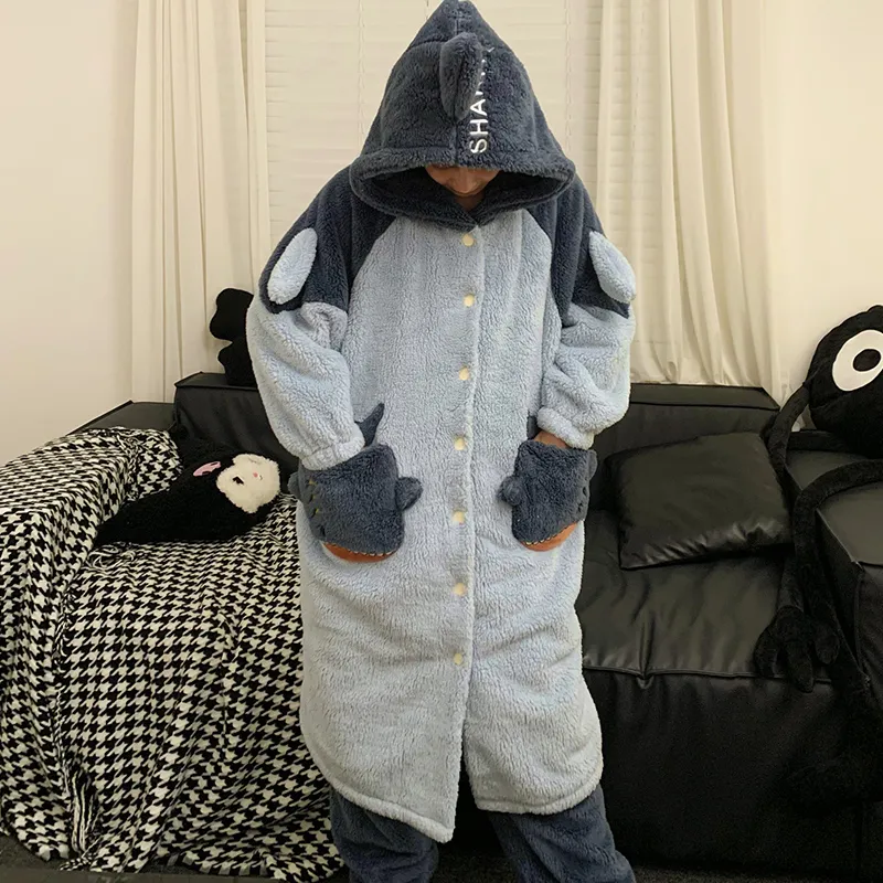 Qiao Ni Tong Pajama Set Men's Gray Blue-4