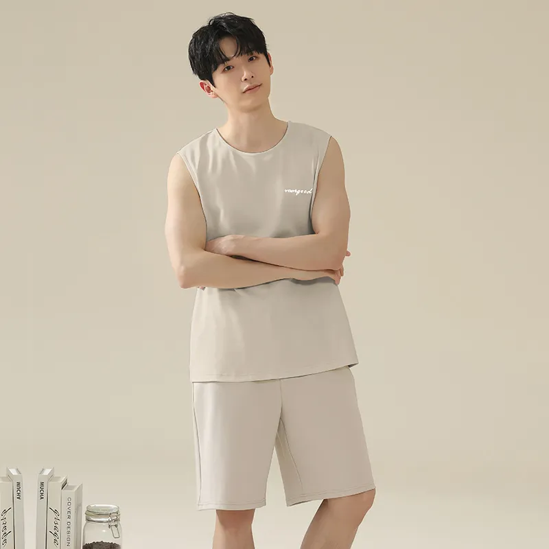 Qiao Ni Tong Pajama Set Men's Beige-4