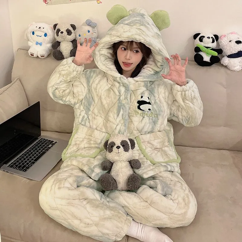 Qiao Ni Tong Pajama Set Women's Luminous Green-2