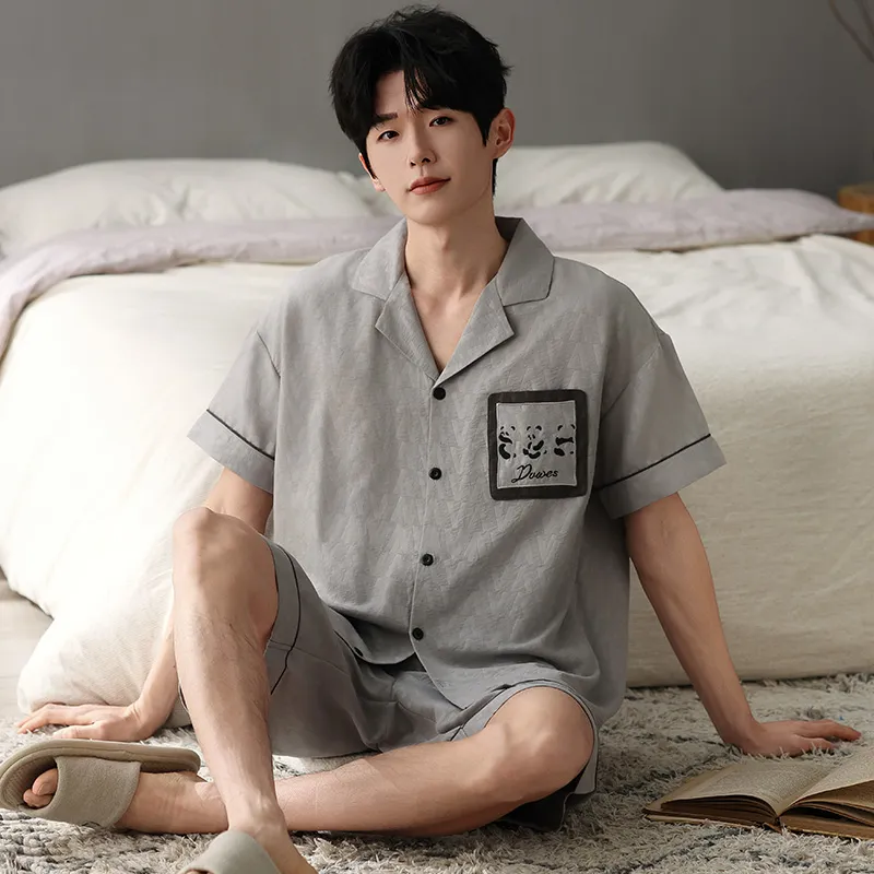 Qiao Ni Tong Pajama Set Men's Light Gray-1