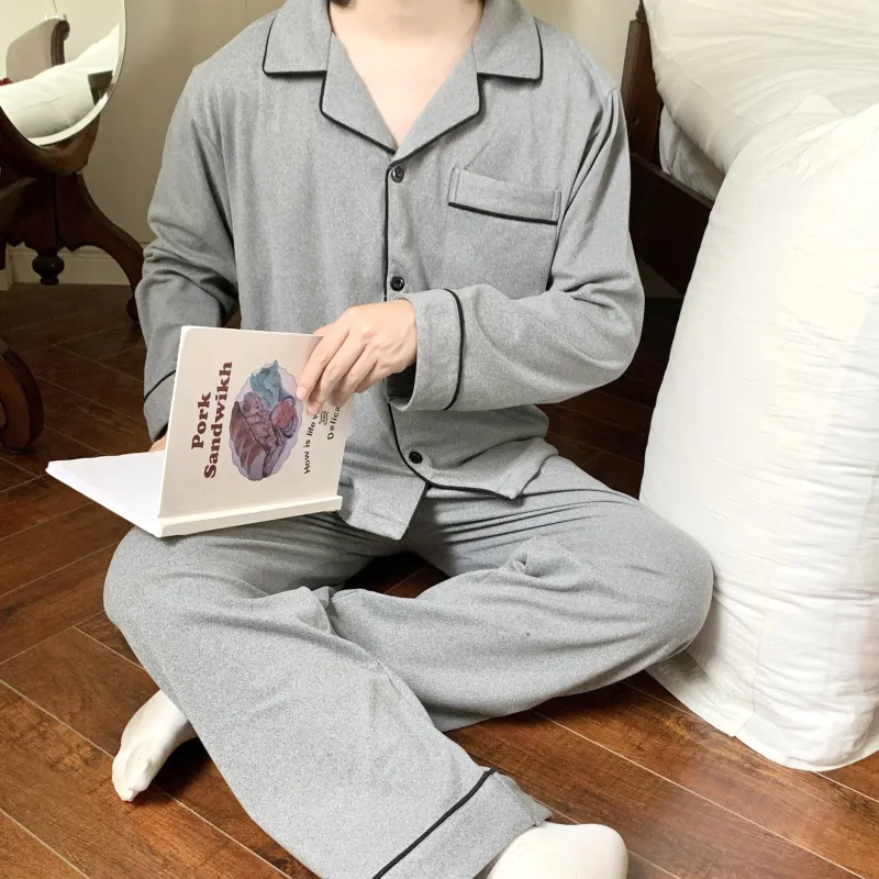 Qiao Ni Tong Pajama Set Unisex Elegant Gray-2
