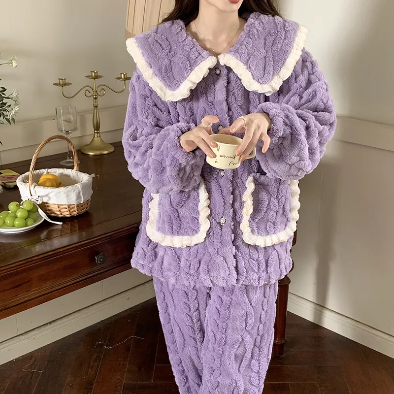 Qiao Ni Tong Pajama Set Women's Purple Blue-3