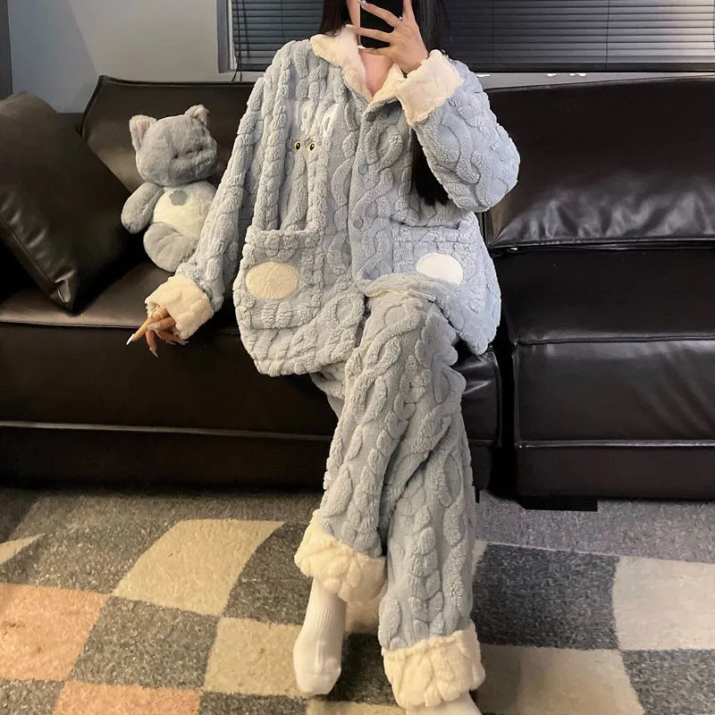 Qiao Ni Tong Pajama Set Women's Sky Blue-2